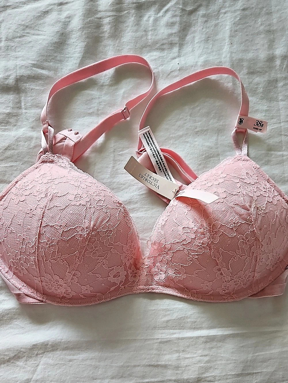 Victoria's Secret PINK Sparkle Push-Up Bra Pink Lace Push-Up Bra 38B NWT
